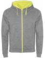 Heren Hoodie met Rits Fuji Roly SU1105 grijs-fluo geel